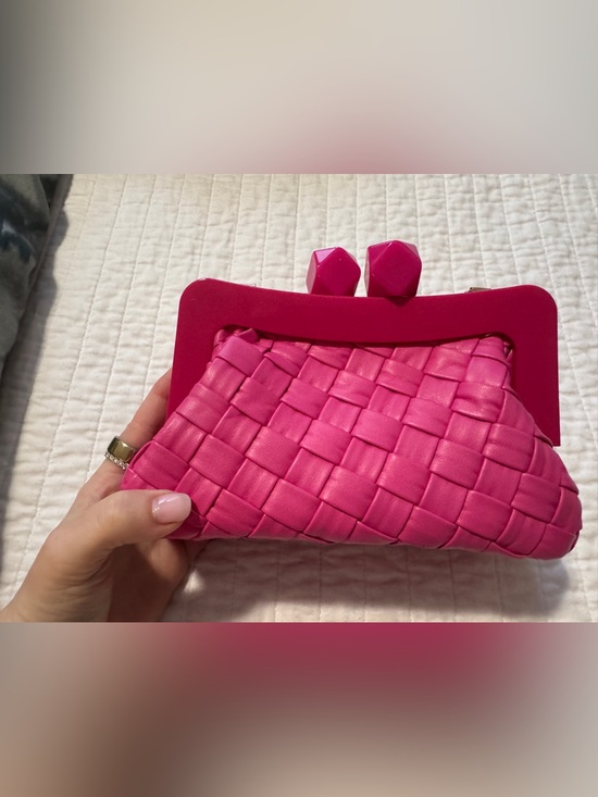 Anthropologie Handbags - Anthropologie Hot Pink Woven Frame Clutch